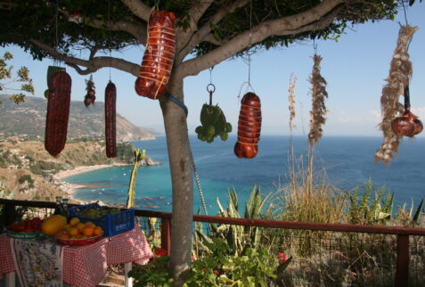 Capo Vaticano and Tropea - typical food products with gorgeous background - BBOfItaly