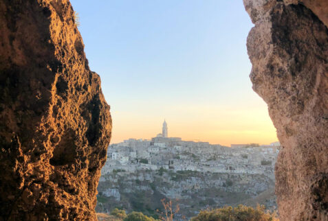 Matera – glimpse of Matera from a natural cave located in Gravina canyon