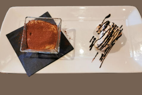 Il Torchio 1763 Ricetto di Candelo – dessert Tiramisù (left) Sorbetto all’Amaretto (right)