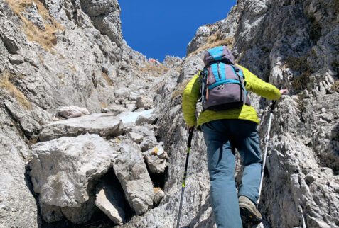 Resegone Lombardia – entry point of Valnegra gulley. Last few meters with hiking poles then it’s time to put them in the rucksack and start climbing