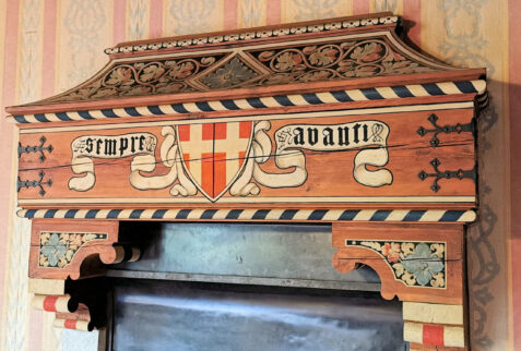 Castello Savoia – on the top of the fireplace “Sempre Avanti” means never give up – BBofItaly