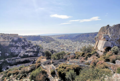 Scicli – a glimpse of the village and the sea in the background – BBofItaly